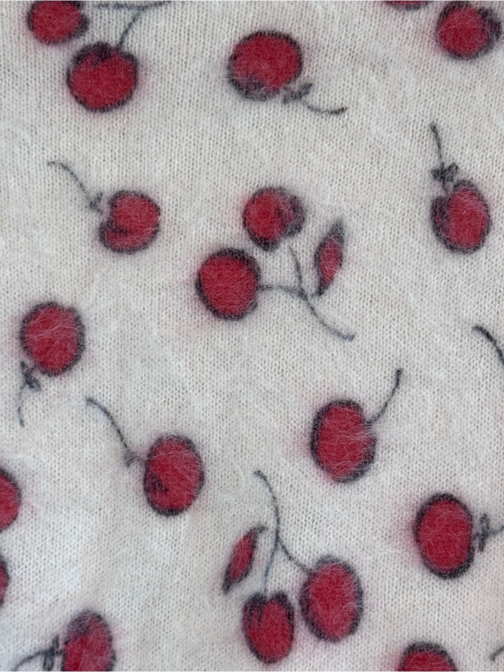 J. Crew Brushed Cashmere Cardigan Cherry Print Fuzzy - Picture 9 of 15